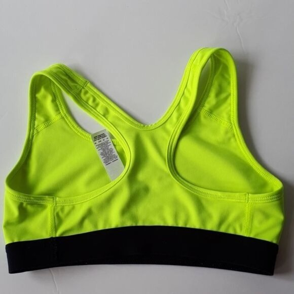 Nike Pro Classic Swoosh Dri-Fit Sports Bra Medium Support Neon Yellow Black XS - Picture 6 of 10